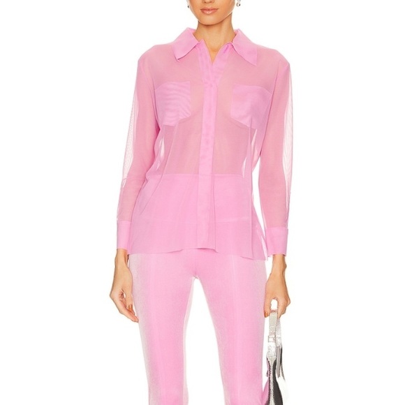 Norma Kamali Shirt with faux pockets in Candy Pink - Picture 1 of 5